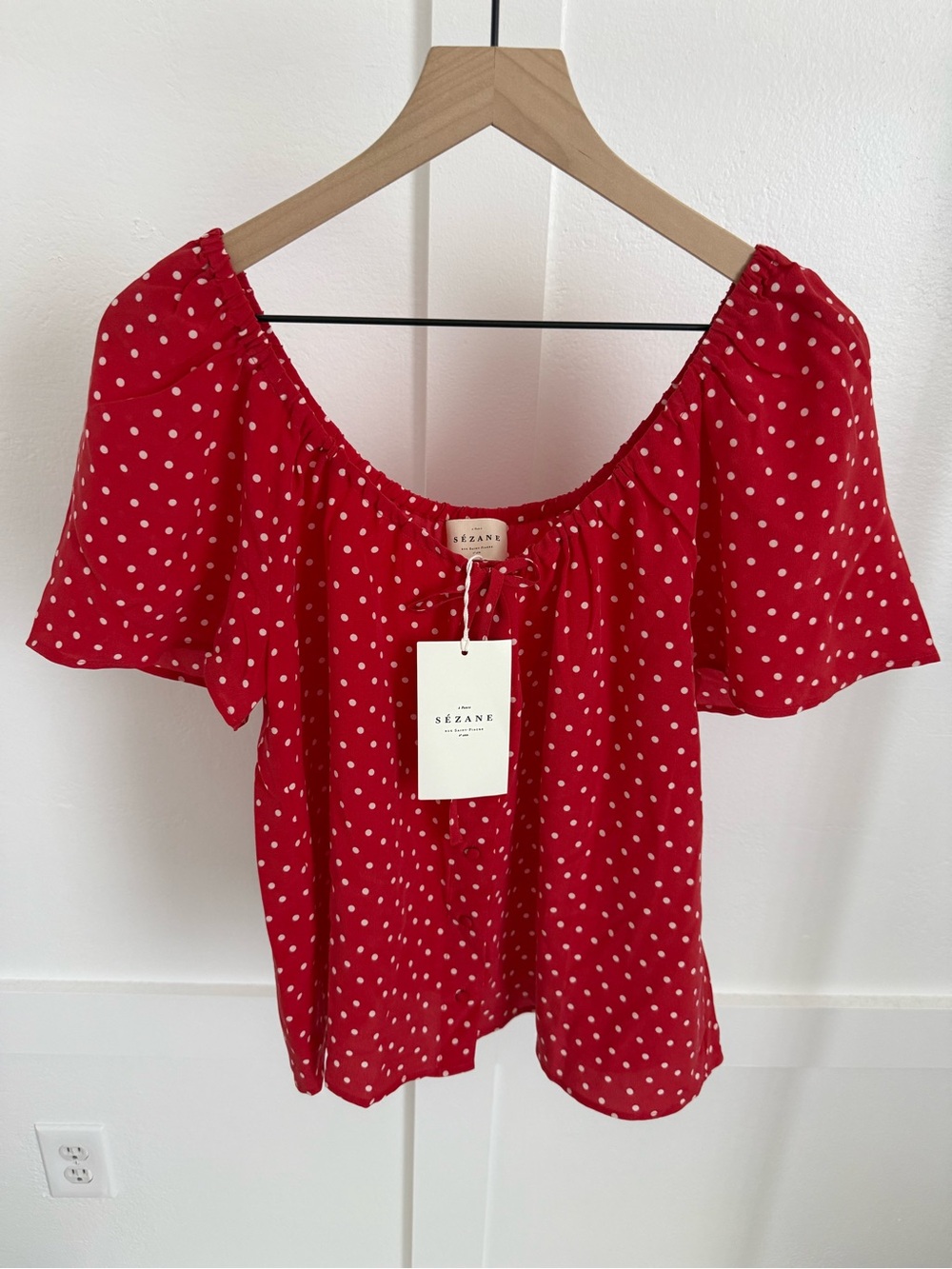 Sezane Vikaly Silk Blouse Red Polka Dot - Picture 1 of 9